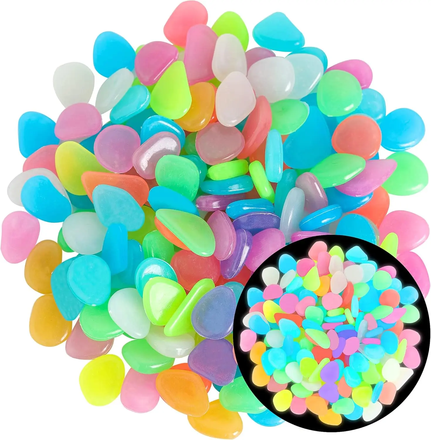 1000pcs Glow in The Dark Color Stones Luminous Stones Glow in The Dark Rocks Outdoor Color Rocks Luminous Stones for Fish Tank Aquarium Driveway Walkway,Color