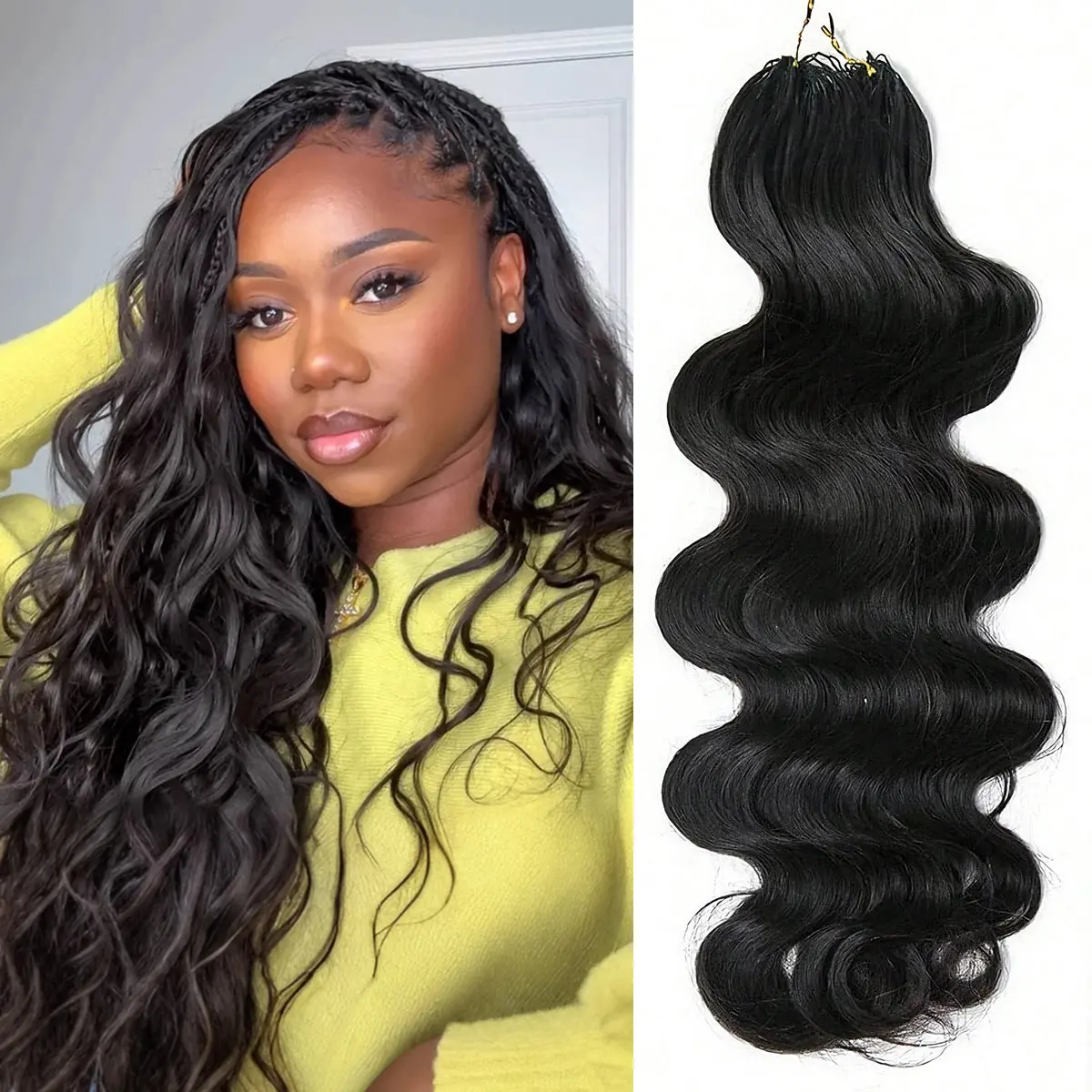 OQ HAIR Body Wave Feather Crochet Human Hair Extensions Miracle Knots 50g/Pack Knotless Pre-Separated Crochet Braid Hair Extensions Human Hair Natural Color