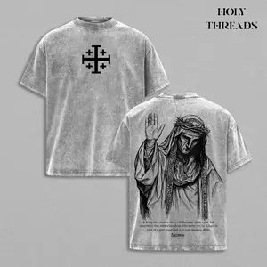 Holy Threads Baldwin IV "The Leper King" T-Shirt Washed, Crusader King of Jerusalem Tee, Jerusalem Cross Medieval Christian Shirt, Vintage Washed Gothic Faith Streetwear - Jesus Apparel - Christian Outfit
