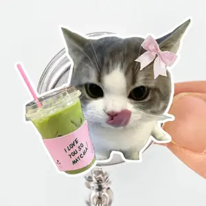Cat Matcha Badge Reel – Cute Cat "I Love Matcha" ID Holder – Funny Cute Cat Lover, Nurse, Teacher Gift, Accessory