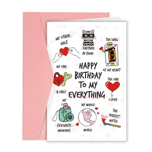 1pc Romantic Happy Birthday Card for Boyfriend, Cute Birthday Greeting Card for Husband, Happy Birthday to My Everything Gift Idea