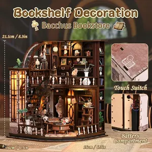 DIY Wooden Model Kit, Retro Style Bookshelf Scene, Creative Gift for Ages 14+, Includes English Instructions, Home Decor & Collection