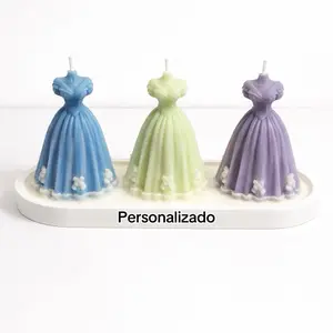 Personalized Trio of Soya Wax Candles in Dress Shapes with Green Apple Canela Baby Powder and Rose Petals Scents