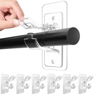 8-Pack No Drill Needed Curtain Rod Holders Brackets, Self Adhesive Rod Holder Hooks, Multipurpose Nail Free Stick on Curtain Rod Hooks for Home Bathroom Kitchen and Hotel Use,Nail Free Organizer Wall Mount