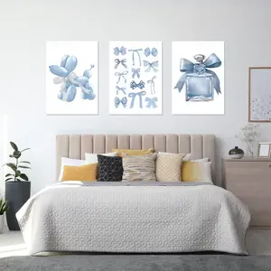 3pcs/set Bowknot Fashion Perfume Wall Art Balloon Puppy Canvas Painting Picture Trendy Blue Butterfly Poster Girl BedRoom Decoration