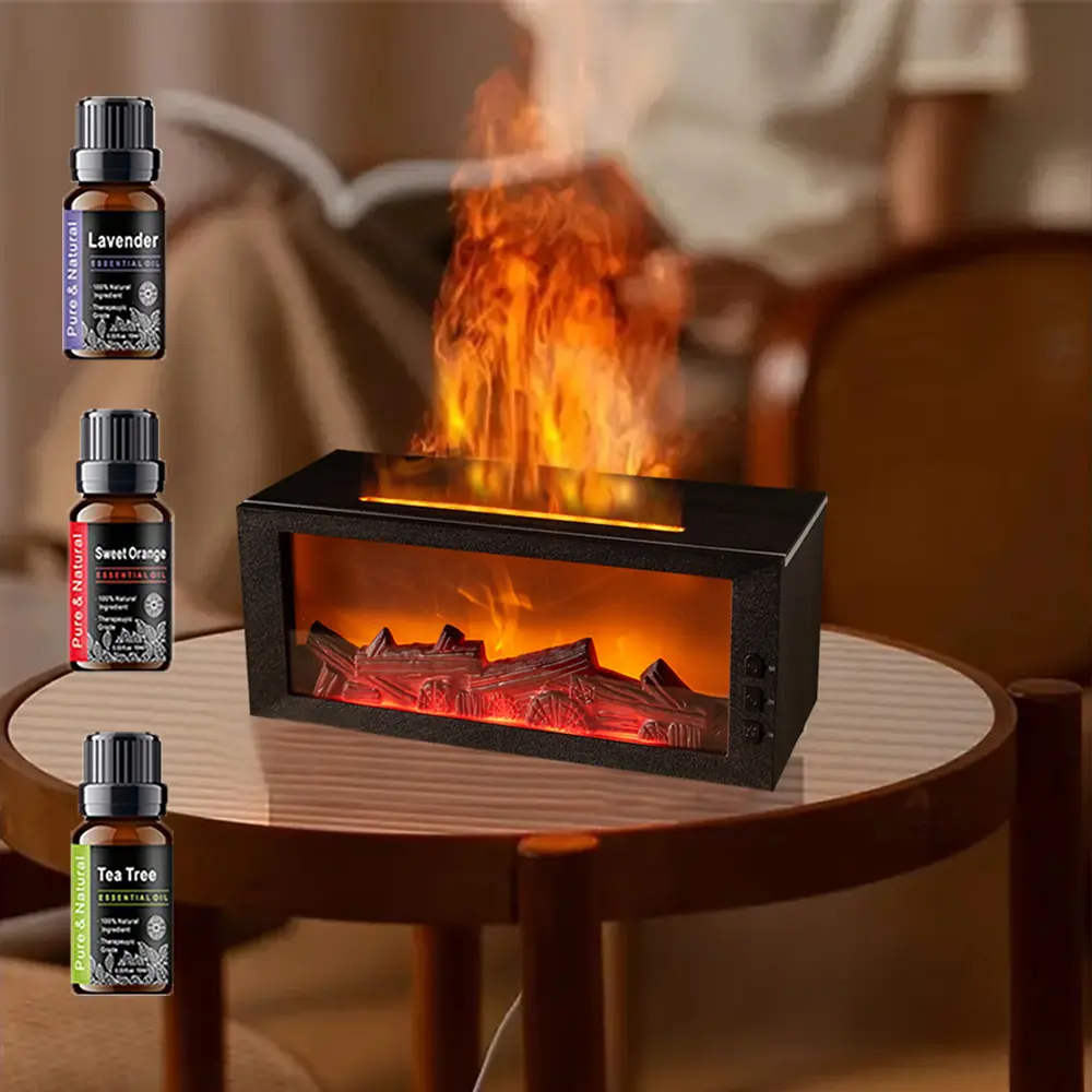 7 color of essential oil fireplace diffuser mini flame aromatherapy fireplace humidifier aromatherapy oil diffuser auto-off protection bourbon  humidifier melatonin diffusers