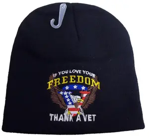 CrazyCoolBuys 8" If You Love Your Freedom Thank A Vet Beanie Hat Veteran Cap Skull Usa Flag Eagle Military