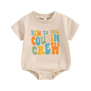 Newborn Baby Boy Girl Summer Outfit Round Neck Romper Letter Cousin Crew Print Short Sleeve Shirt Bodysuit Summer Clothes