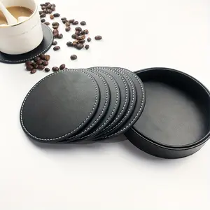 5-Piece Fashion Artificial Leather Coasters Set, 4-Inch Round/square Design, Perfect for Protecting Home & Office Desks