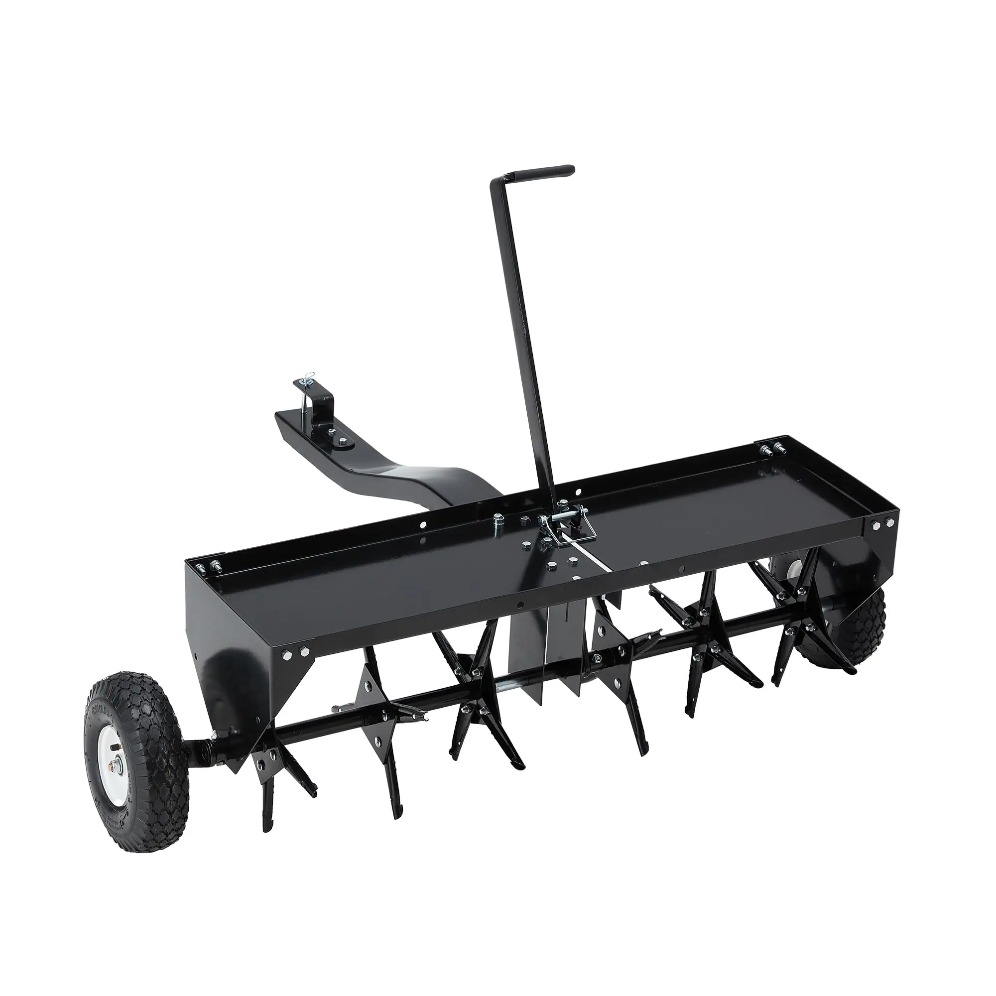 AECOJOY Galvanized Steel Tow-Behind Plug Aerator, 8" Inflatable Wheels & Universal Hitch, Heavy-Duty Lawn Aeration Tool for Yard, Garden, Farm