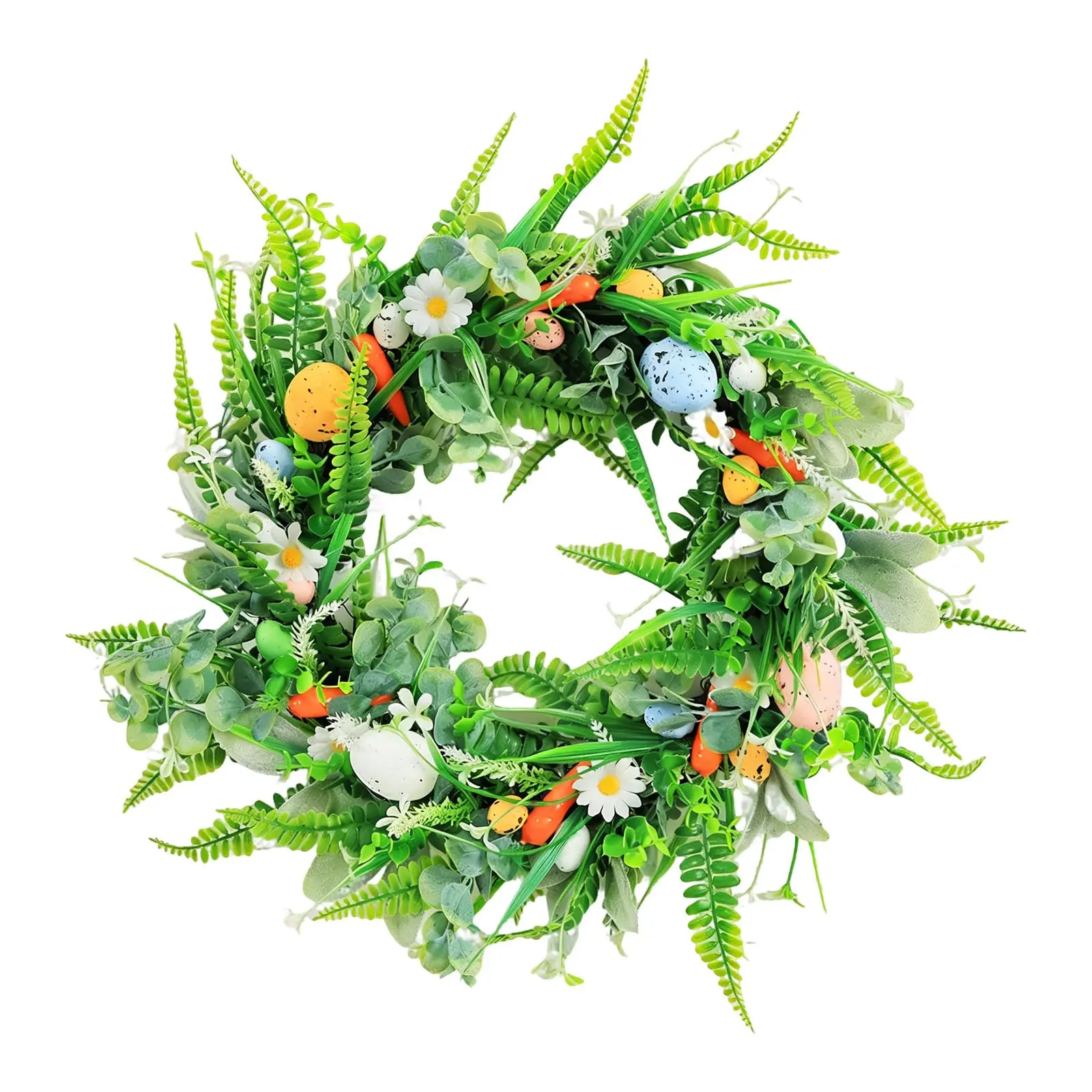 18 Inch Easter Wreath for Front Door, Artificial Egg Wreath with Flowers and Green Leaves, Spring Floral Wreath for Indoor Outdoor Home Decor, 45cm