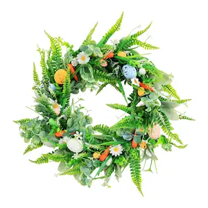 18" Artificial Easter Egg Wreath for Front Door, Spring Floral Wreath with Flowers & Green Leaves – For Indoor & Outdoor Home Decor