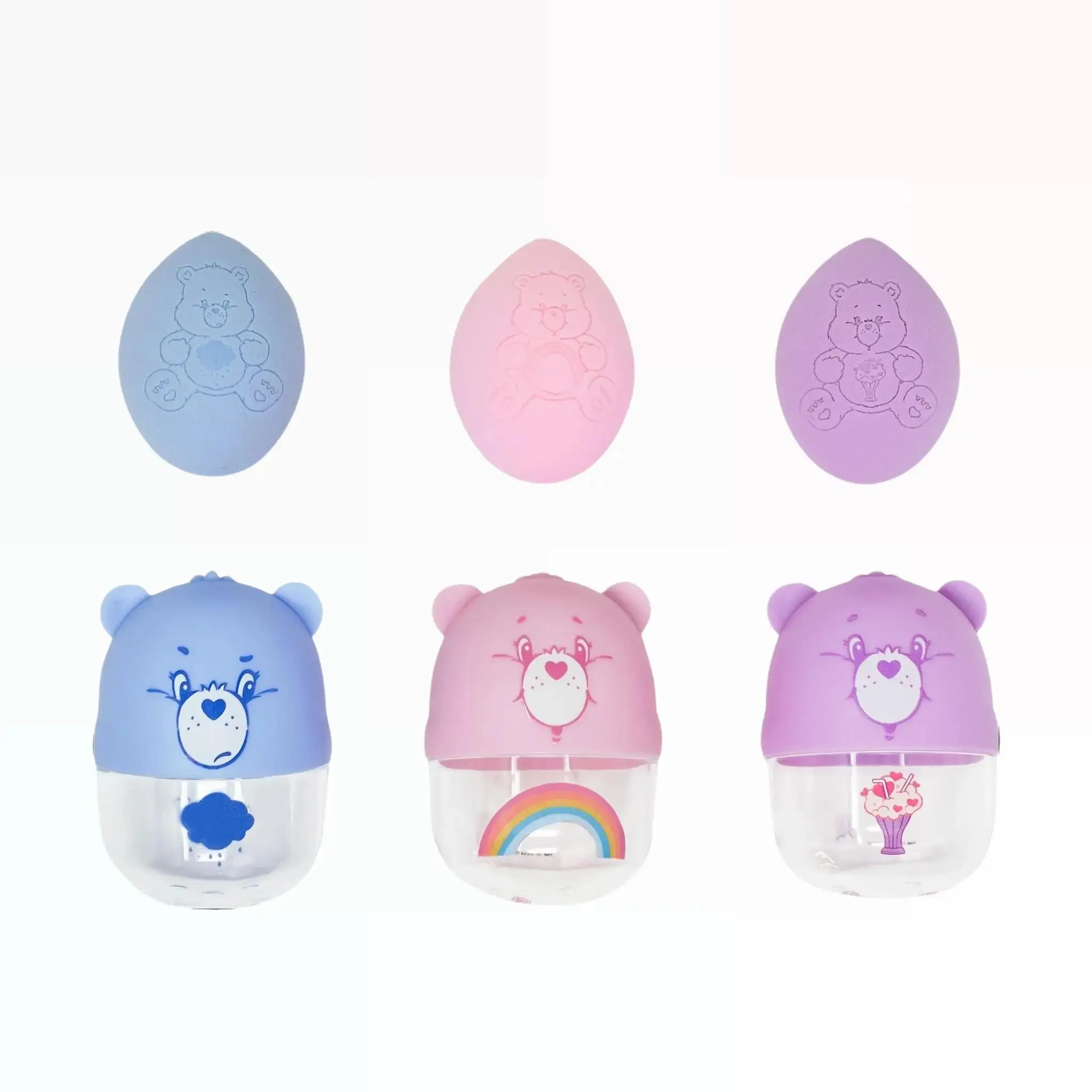 Care Bears Beauty Sponge Trio Set - Latex-Free Makeup Blenders with Hygienic Figural Cases for Airbrushed Face Application, Polyurethane, Travel Size, Cruelty Free, Makeup Sponges, Polyurethane Foam, Airbrush Finish, Blend Makeup
