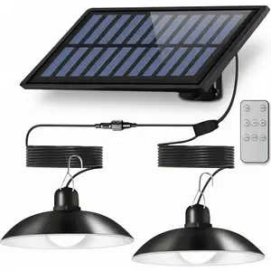 Solar Shed Lights, 1-to-2 Solar Pendant Lights, Outdoor Hanging Lights with Remote & Dusk to Dawn, Waterproof for Shed Barn Gazebo Garage