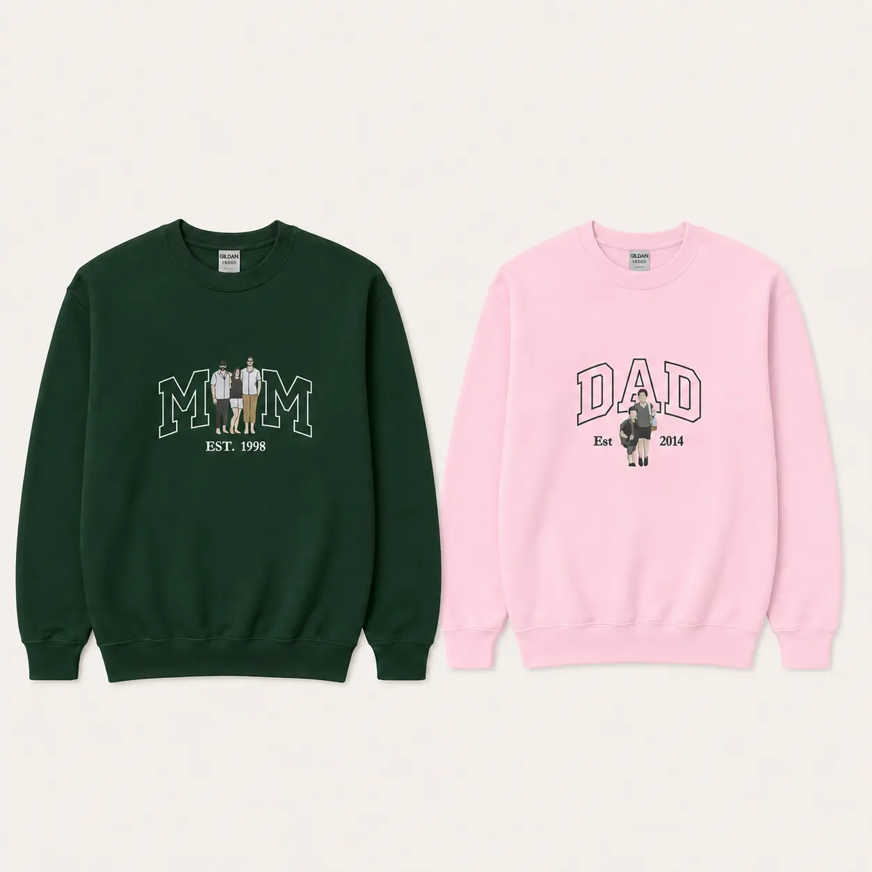 Custom Embroidered Dad or Mom Sweatshirt With Kid Portrait – Personalized Gift for Mother's Day Father’s Day Birthday or Valentine Day