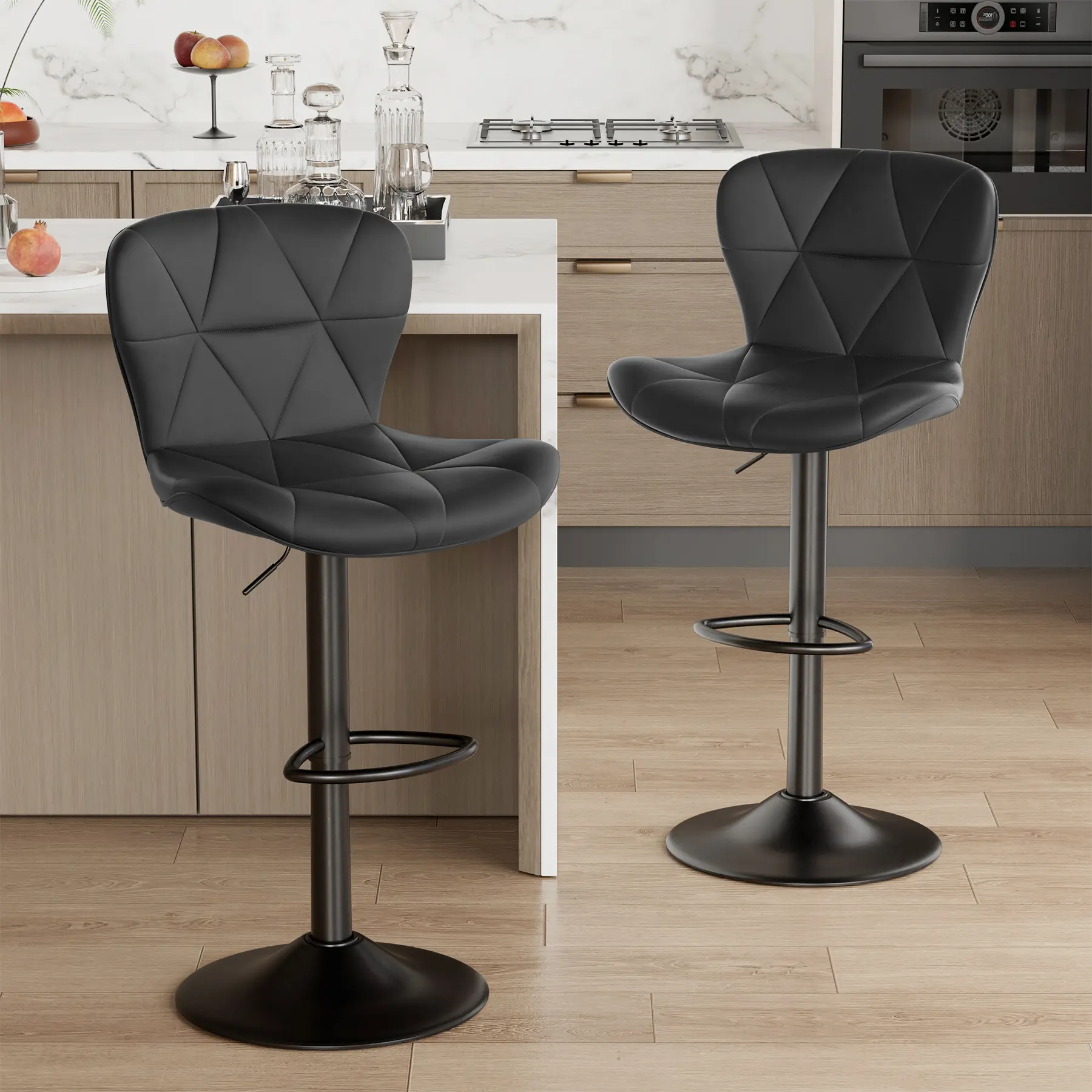 【Deals for you】Modern Bar Stools Set of 2, Adjustable Height Bar Stool with Artificial Leather Material, Counter Bar Chairs with Back for Kitchen Island Luxanimarion