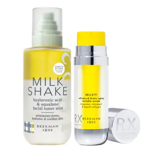 Beekman 1802 Milk Shake Hyaluronic Acid Facial Toner Mist and Milk RX Advanced Better Aging Serum Bundle