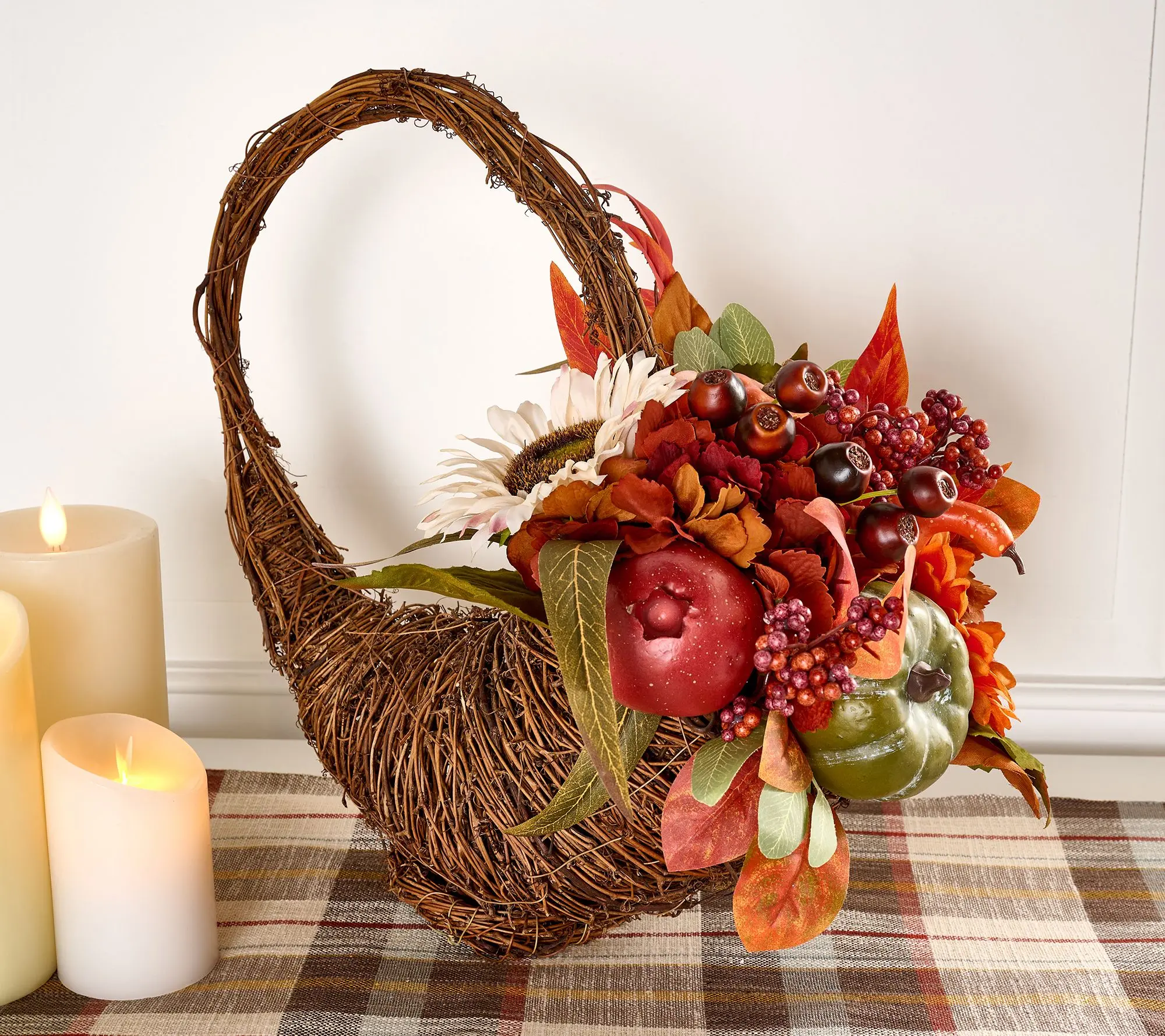 Home Reflections 16" Harvest Faux Pumpkin Floral Cornucopia