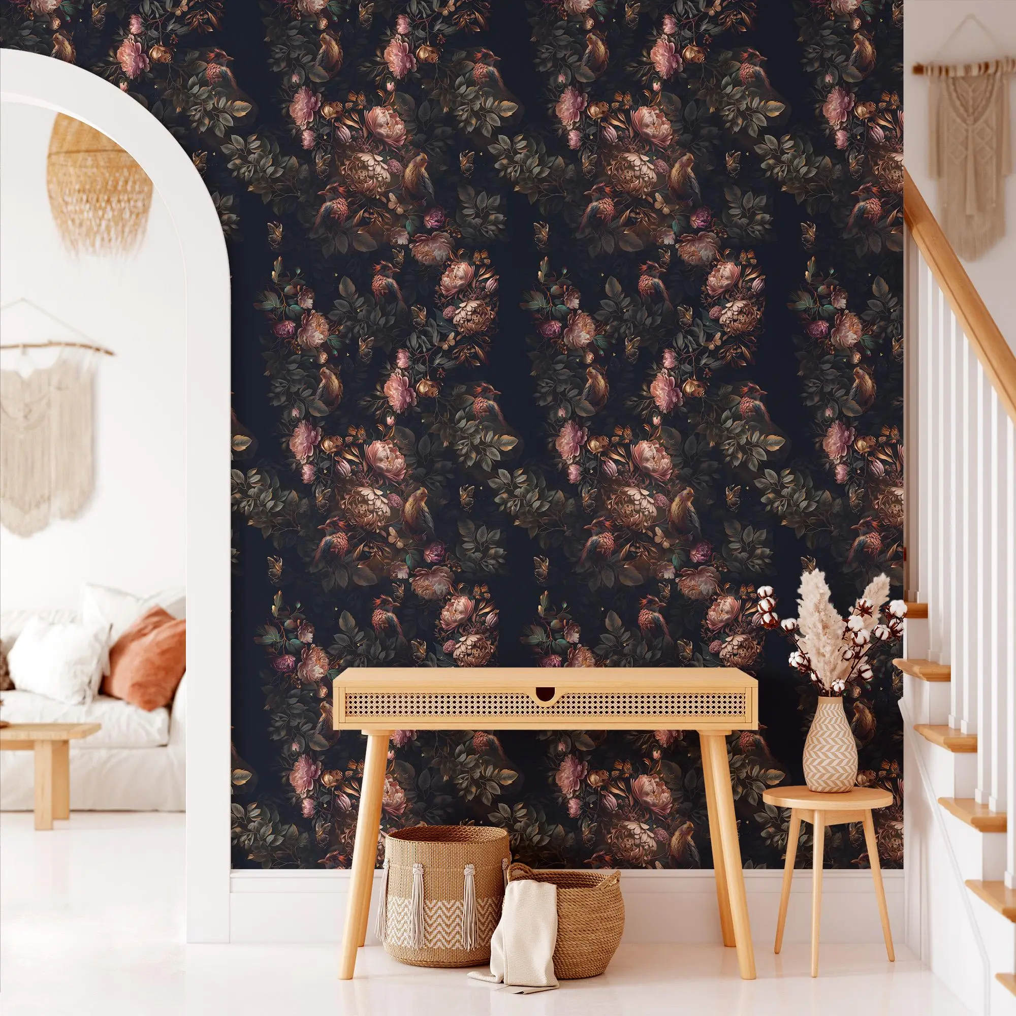 Floral Pattern Wallpaper, 1 Count Waterproof Self-adhesive Wall Sticker, Decorative Wallpaper for Home Living Room Bedroom