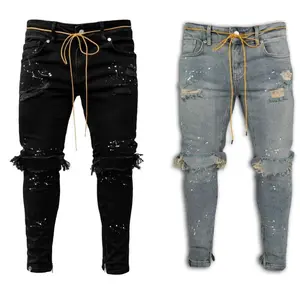 New  Men's Slim Ripped Trousers New Men's Painted Jeans