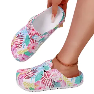 Women's Tropical Print Clogs - Colorful Comfortable Adjustable Buckle Clogs Footwear Shoe for Everyday Wear & Walking Girl Slipper Flipflop Slide Cute