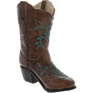Cowboy Boot Vase - Cute Succulent Planter in Brown with Turquoise & Gold Floral Embroidery, 9.56" H x 8.19" W x 4.25" D, 1 Piece