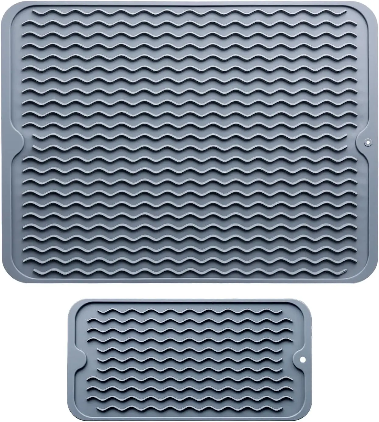 Dish Drying Mat - 2 Packs of Non-Slip  Mat Easy Clean Drying Mat Large Heat-Resistant Dish Drainer Mat for Kitchen Counter, Sink, Refrigerator or Drawer Liner(16"x12", 12''x 6'' GREY)