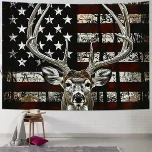 Camo American Flag Hunting Tapestry, High Definition Graphic Landscape, Horizontal Woven Polyester, Soft Feel, Fabric, Wall Art for Men'S Bedroom, Dorm, Home Decor, No Power Needed babe poster Decoration Design