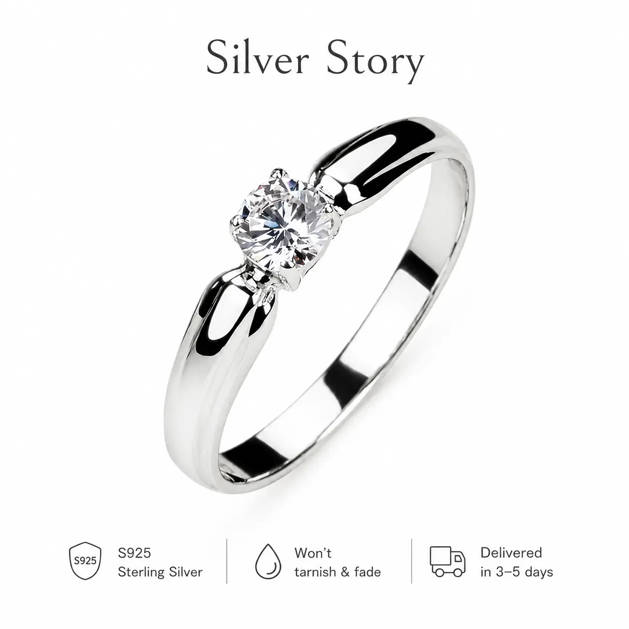 925 Sterling Silver Classic Solitaire Cubic Zirconia Engagement Ring Minimalist Dainty Ring Elegant Everyday Wear Sparkling Promise Ring Timeless Wedding Proposal Jewelry Understated Elegance for Women