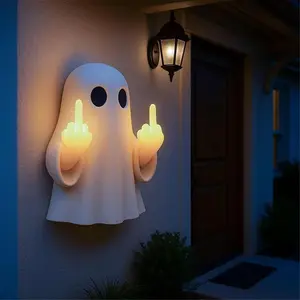 Halloween Ghost Middle Finger Night Light, Wall Hanging Lamp, Porch Bedroom Balcony Decor, Fireplace Window Sill Shelf Nightlight Gift Lighting, Ambient Lights