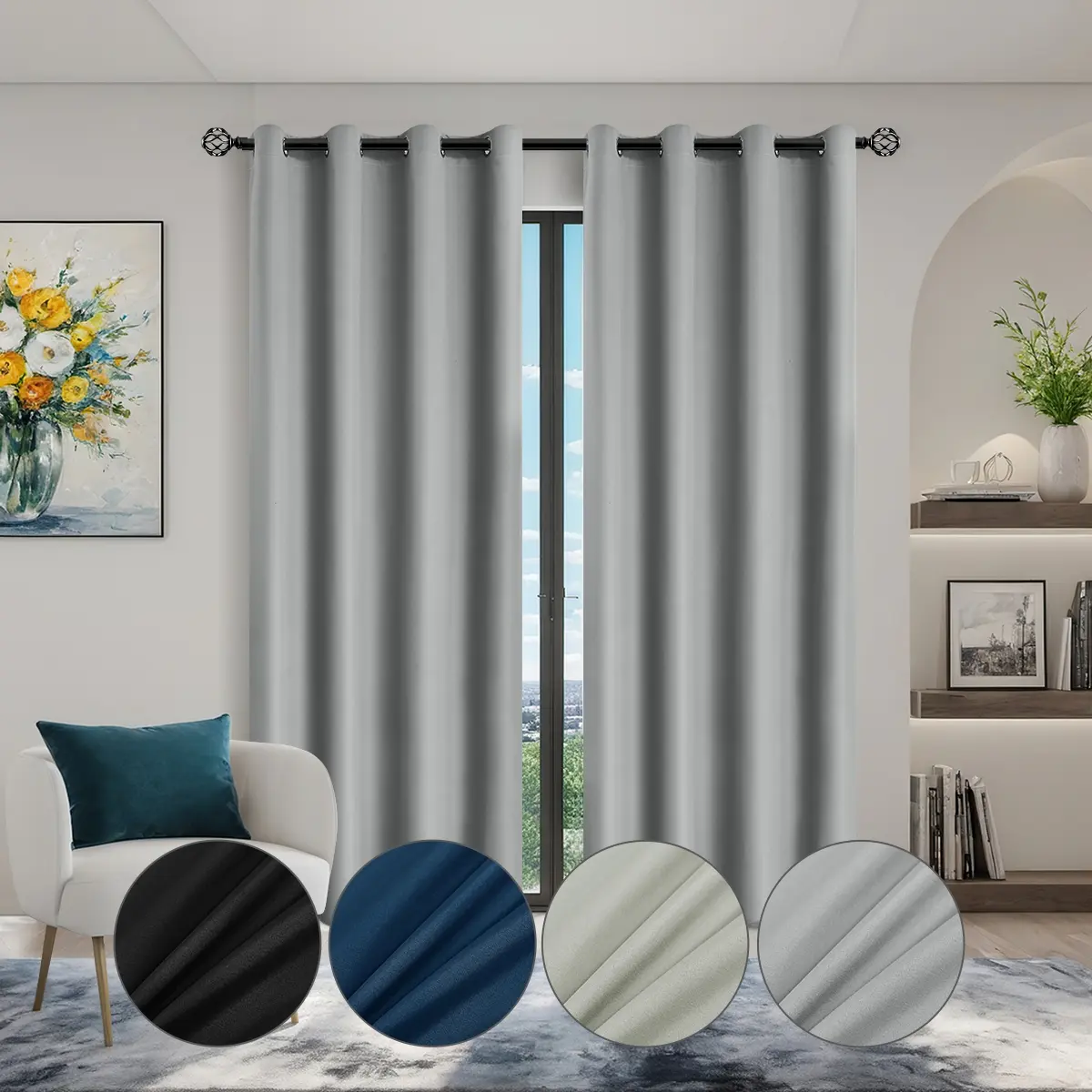 Blackout Curtains Set of 2 Panels, 100% Light Blocking Drapes, Heavy Curtain, Thermal Insulated Curtain, Thermal Insulation & Noise Reduction, Ideal for Bedroom & Living Room Decor
