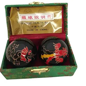 THY ARTS 2" Hollow Cloisonne Black Dragon & Phoenix Baoding Balls, Manual Chiming Massage Tools for Body Care & Stress Relief