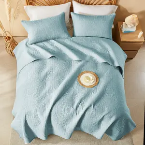 3Pc Quilted Bedspread Set Reversible Microfiber Coverlet with Pillow Shams quilt for All Seasons Queen Size Copper Coin Pattern Luxury Bedding