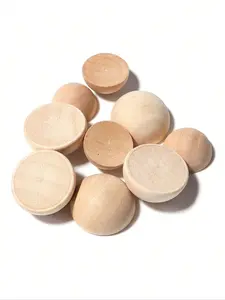 50pcs 10-25mm Raw Wooden Color Half Edge Natural Wood Beads, Semi-Round Ball Wood Beads for Jewelry Making, DIY Crafts, Home Decor