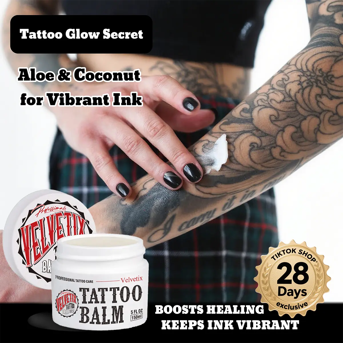 Velvetix Tattoo Moisturizer Balm, Hydrating Tattoo Cream for Aftercare & Daily Skin Care, Nourishing Balm to Keep Tattooed Skin Soft and Smooth, 5oz