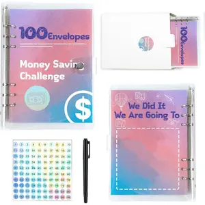 100 Envelopes Money Saving Challenge Binder Kit,New Shiny 100 Envelope Challenge Binder, Easy and Funny Way to Save $5050 Budget Planner, Savings Challenges Budget Book Binder