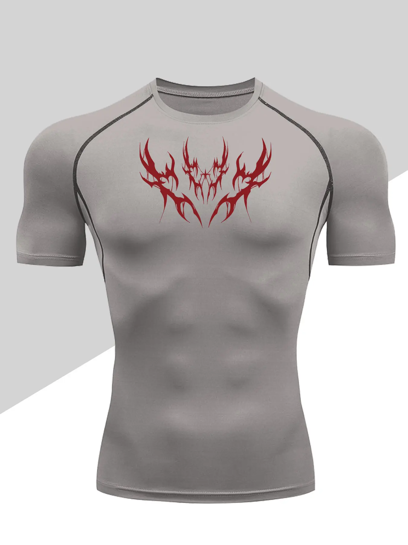 Men's Dragon Print Compression Activewear T-Shirt, Quick-Dry Breathable Stretch Fabric, Tight-Fitting Short Sleeve Top for Fitness and Outdoor Activities, Dry Fit Tees