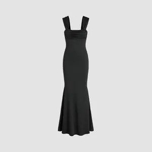Cider [6 colors, size 0-10] Solid Ruched U-neckline Ruffle Maxi Dress Dealsforyou