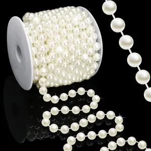 16 Feet 10mm Ivory Artificial Pearl Beaded Strings Garland Trim Chain Roll for Crafts Wedding Centerpieces Bouquet Party Christmas Tree Decoration