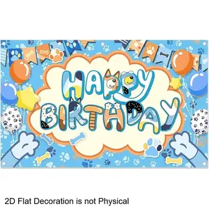 2D Flat 1pc Cartoon Blue Birthday Photography Backdrop Cute Dog Balloon Paw Background Birthday Party Decorations Photo Booth Props 43.3x70.9 inch