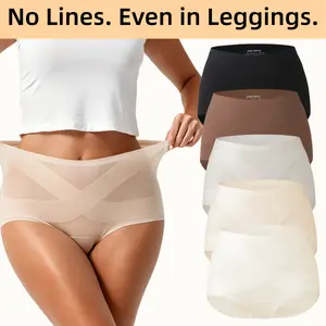 DAVID ARCHY Women’s Lady Lingerie 5-Pack Seamless High Waist Panties - Minimalist Basic Essential No Show Full Coverage Underwear, Spandex-Nylon-Silk Blend Fabric, Lightweight Soft Breathable Fit for Everyday Wear
