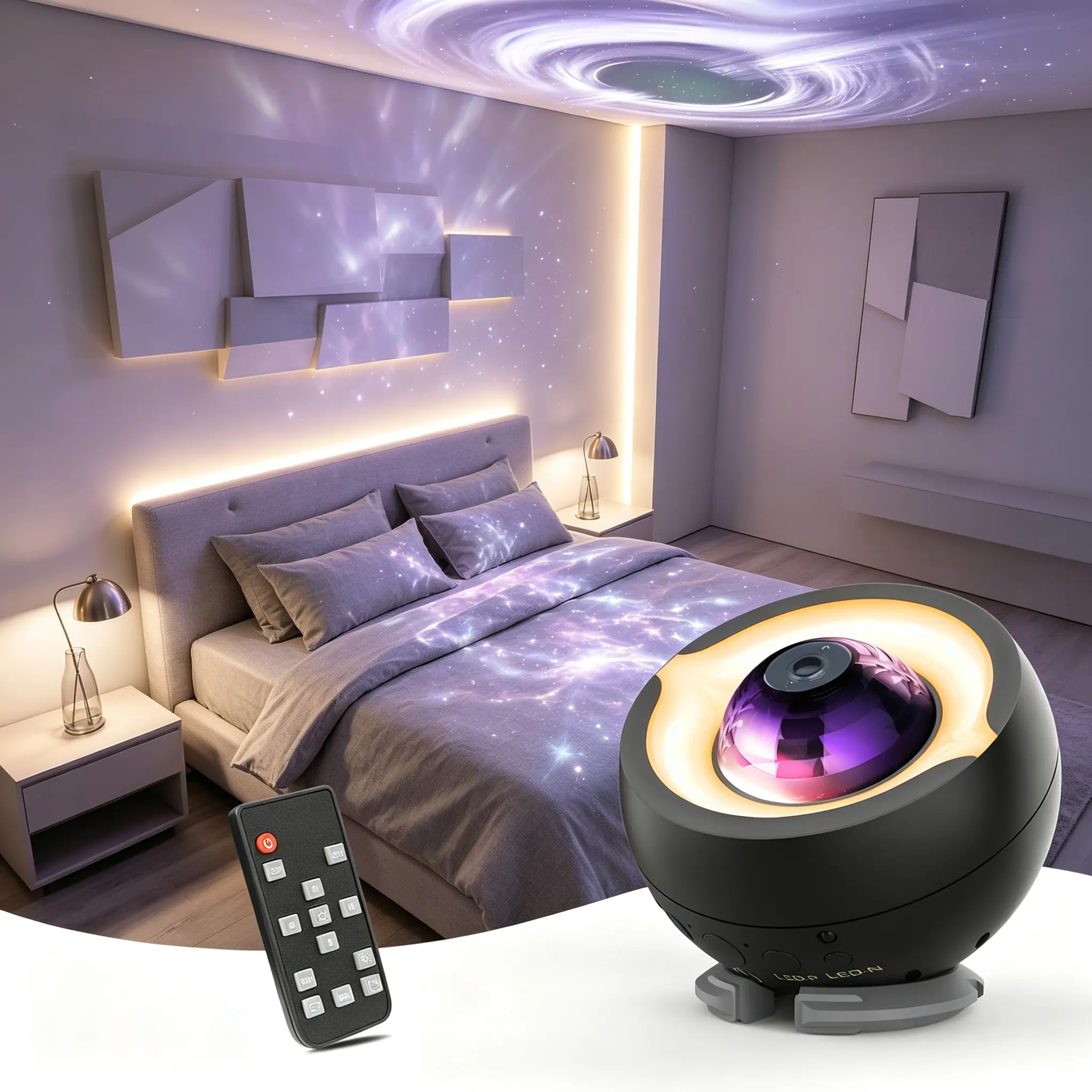 Black Hole Galaxy Projector Decorative Lights - 360° Adjustable Starry Sky Night Light with Silicone Base, Dual-Color Moving Star Nebula for Room Aesthetic, Relaxation
