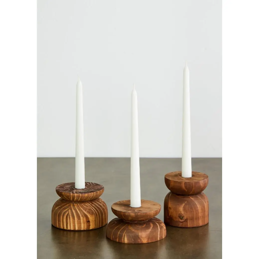 Organic Wood Taper Candlestick Holder
