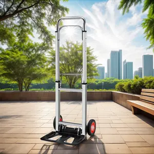 Foldable Type Heavy Duty Aluminum Alloy Sack Truck - Telescopic Adjustable Height Compact Moving Trolley with Non-Slip Handle, Multifunctional Barrow Cart for Moving, Travel