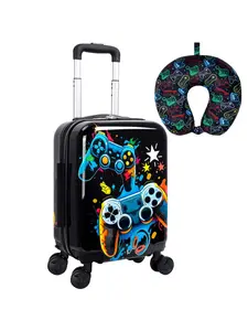 Lightweight Hardshell Spinner Kids Suitcase Set 2PCS with Wheels - Airplane Approved Carry-On Luggage for Boys & Children Ages 3-10, Fun Game Rolling Suitcases for Elementary Toddler Travel, Funny Bag, Luggage Playset