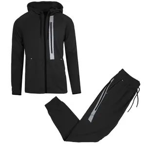 Men's Full Zip Tech Fleece Hoodie and Jogger 2-Piece Set with Reflective Trim Design