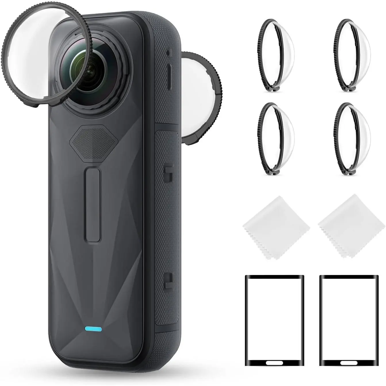 K&F CONCEPT X5 Compatible Standard Lens Guards Kit for Insta360 X5 Camera Accessories - Transparent Tempered Optical Glass Protector, Anti-Scratch Lens Cover, Screen Protector, Twist-Lock Protection for Recording