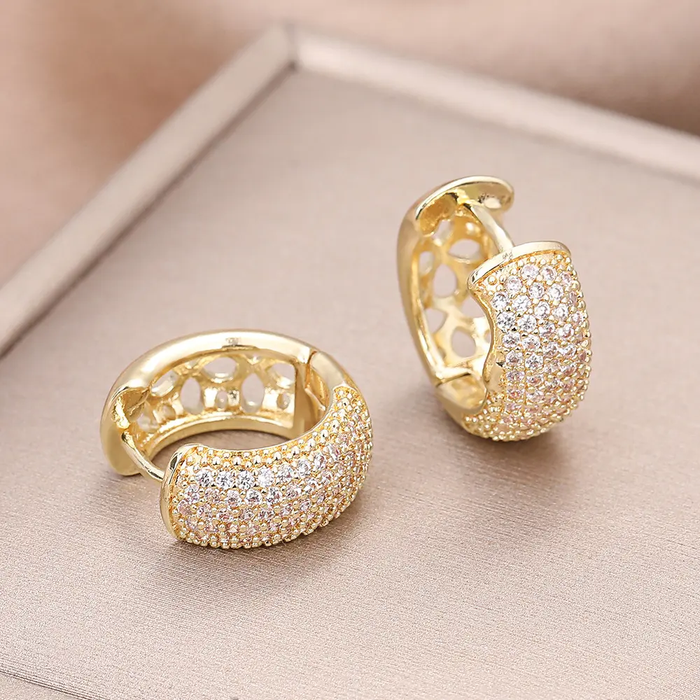 High-Quality Copper Earrings for Men and Women | Micro-Pave Zircon Huggie Earrings | Everyday Accessories