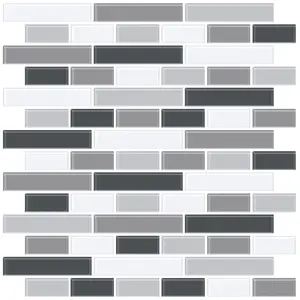 212 MAIN InHome NH2362 Glass-Like Smoked Peel & Stick Backsplash Tiles - 4 Panels, Greyscale Gray & Black, Smoke Finish, Easy Install, Indoor Use