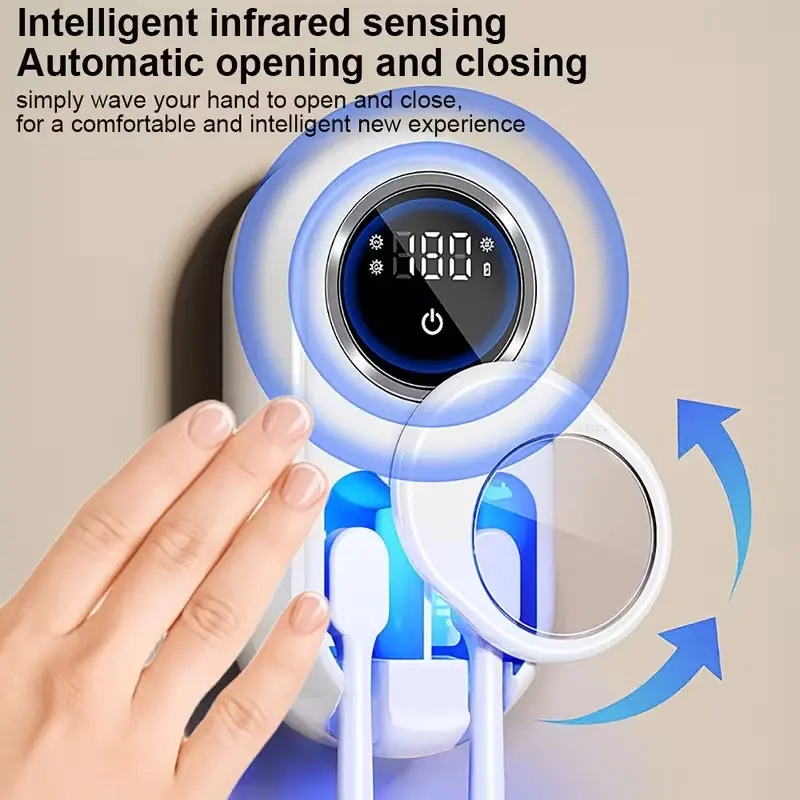 Smart Sensor Toothbrush Holder, Toothbrush Storage, Disinfecting Brush Rack, UV Toothbrush Holders, No Drilling Easy Installation, 2 Slots, Suitable for Bathroom, Hotel, Multiple Scenarios, Toothbrush Holders For Bathrooms, Wall Mount Toothbrush Holder